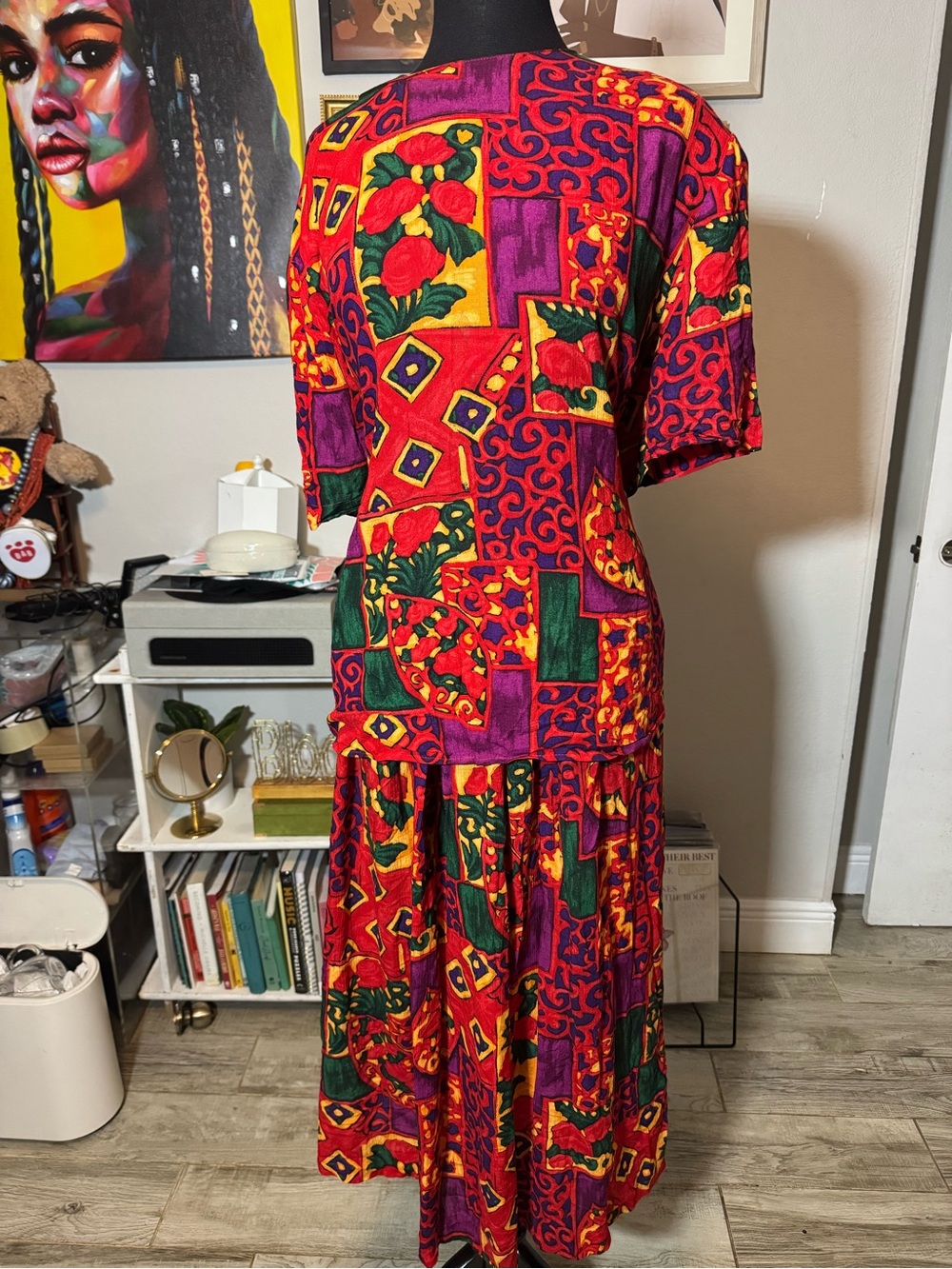 Bold Red Floral Patchwork Maxi Dress